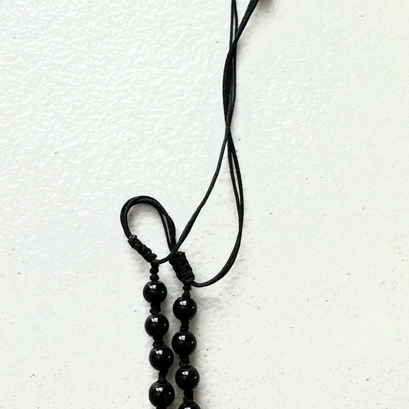 BLACK BEADED CARVED BUDDHA NECKLACE Pendant Necklace Meditation Gemstone - Picture 3 of 7